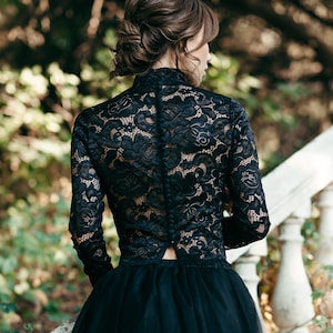 Black Lace Top - Bridal Top - Lace Wedding Top - Wedding Dress Topper - High Neck Top - Bridal Blouse - Bridal Separates
