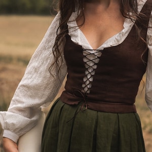 Cottagecore corset top, brown bustier, folk style, medieval, renaissance romantic academic, dark academia, lace-up bodice, cottage outfit