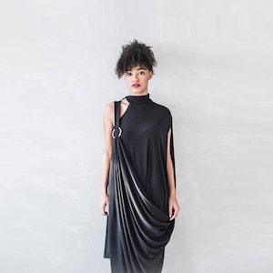 Avant Garde Clothing, Futuristic Dress, Maxi Drape Black Summer Dress, Goddess Plus Size Party Wear, Exquisite Jersey Dress, Gothic Fashion
