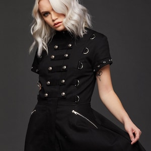 Black Goth Dress with Corset Lacing - Gothic Dress - Steampunk Dress - Punk Dress - Emo Clothes - Alternative Fashion