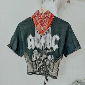 Rock Band Corset Top, Unique Concert Shirt, Rock Band Tee, Concert Top, Band Tops, Corset Shirt, Handmade Concert Shirt, Rocker Girl Shirt