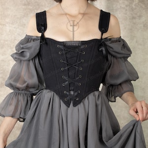 Black Cotton Corset Top | Renaissance Corset Bodice Stays Vintage Strapless Costume CottageCore Soft Corset Front Lacing Bustier Corsette