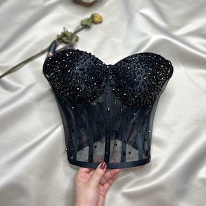 Corset Bustier Stone Model Handmade Black Corset Firming Corset Back Tie Special Design Wedding Cosplay Party Corset