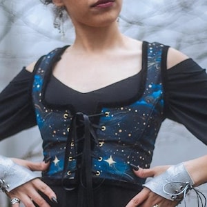 Celestial corset , Stars Renaissance corset Celestial Whimsigoth dark cottagecore style  corset vest, Wench regency Pirate