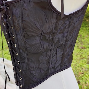 Black Embossed Flower Corset, Vintage Renaissance Corset Top, Custom Large Size Crop Corset, Overbust Corset Top, Medieval Gothic Costume